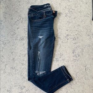 American Eagle Outfitters Blue Skinny Jeans with Distressed Details